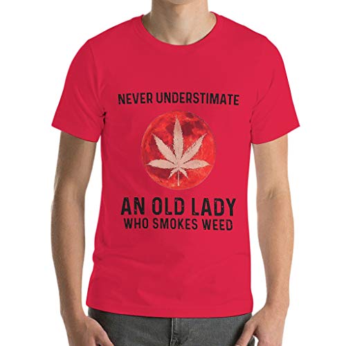 Lässig Camiseta para hombre, diseño con texto en alemán "Spaß Zitat alte Dame raucht Unkraut Druck Retro T-Shirt Hemd Red1 XL