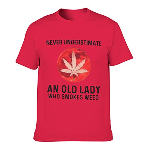 Lässig Camiseta para hombre, diseño con texto en alemán "Spaß Zitat alte Dame raucht Unkraut Druck Retro T-Shirt Hemd Red1 XL