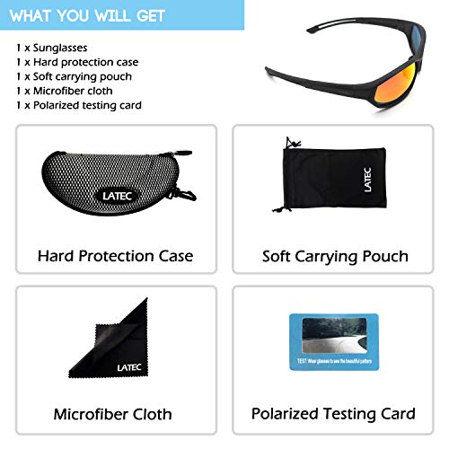 LATEC Gafas de Sol Deportivas, Gafas Ciclismo Polarizadas con Protección UV400 y TR90 Unbreakable Frame, para Hombres Mujeres al Aire Libre Deportes Pesca Esquí Conducción Golf Correr Ciclismo