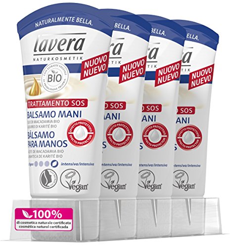 Lavera Bálsamo para Manos Cuidado con Aceite de Almendras bio y Manteca de Cacao - vegano - cosméticos naturales 100% certificados - cuidado de la piel - 4 Recipientes de 50 ml