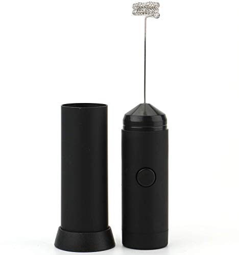 Lawei - Espumador de leche de mano eléctrico, funciona con pilas, espumador automático para café, latte, capuchino, chocolate caliente, incluye soporte
