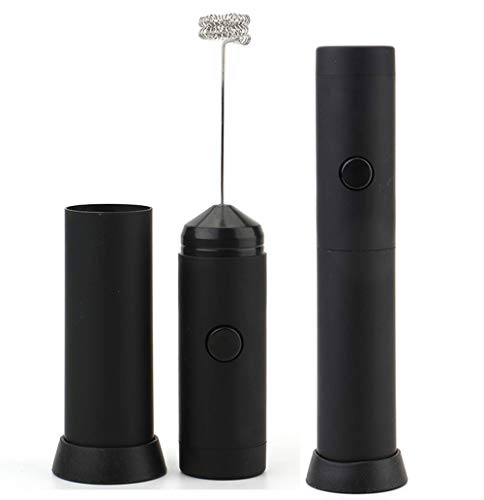 Lawei - Espumador de leche de mano eléctrico, funciona con pilas, espumador automático para café, latte, capuchino, chocolate caliente, incluye soporte