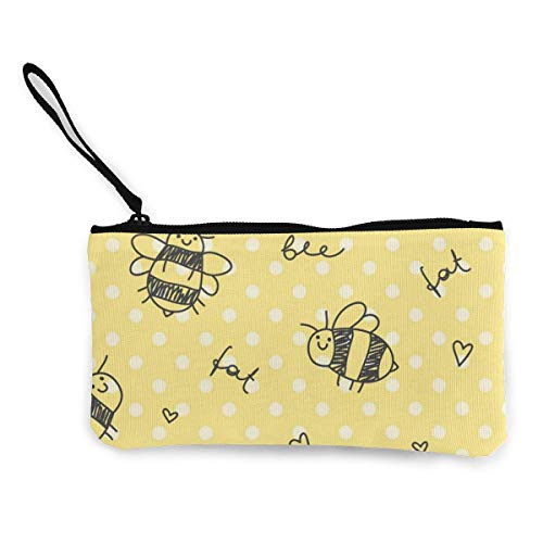 Lawenp Dibujado a Mano Abeja Personalidad Mujeres Lindas 's Hombres' Bolsa de Lona Multiusos con Cremallera Bolsas de Maquillaje pequeñas de lonaCambio de lápiz Labial Tarjeta Monedero de Lona con co