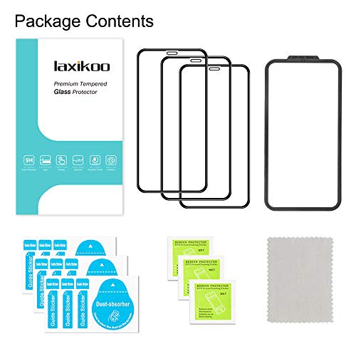 laxikoo Protector Pantalla para iPhone 11 Pro MAX, [3 Piezas] Cristal Templado iPhone XS MAX [Cobertura Completa] [Marco Instalación Fácil] [9H Dureza] Vidrio Templado iPhone 11 Pro MAX/XS MAX -6.5''