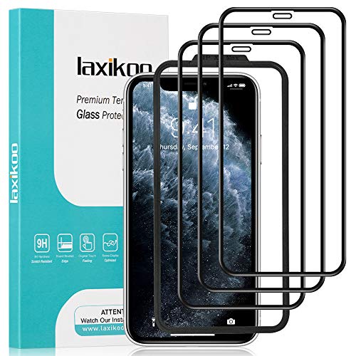 laxikoo Protector Pantalla para iPhone 11 Pro MAX, [3 Piezas] Cristal Templado iPhone XS MAX [Cobertura Completa] [Marco Instalación Fácil] [9H Dureza] Vidrio Templado iPhone 11 Pro MAX/XS MAX -6.5''