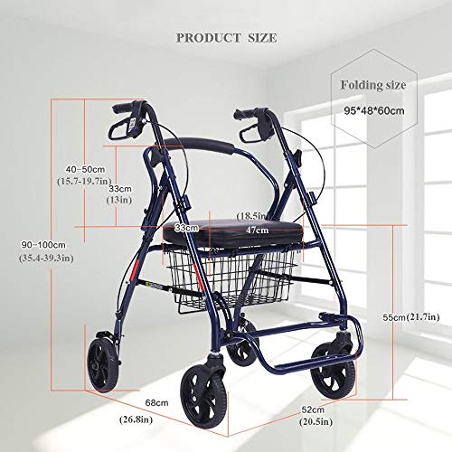 LAZ Silla de ruedas plegable Walker Transporte Cátedra antideslizante de peso ligero balanceo Rollators Combo viaje aleación de aluminio ajustable for trabajo pesado