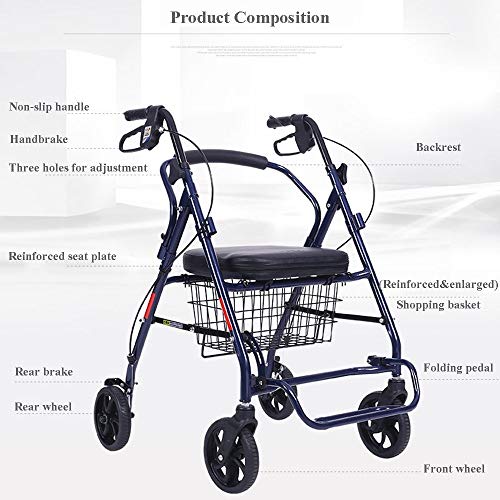 LAZ Silla de ruedas plegable Walker Transporte Cátedra antideslizante de peso ligero balanceo Rollators Combo viaje aleación de aluminio ajustable for trabajo pesado