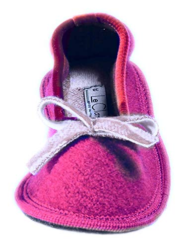 Le Clare Alice Dublín - Pantufla Invierno Mujer Modelo Bailarina de Lana Cotta con Plantilla Interna y Moño de Lana de Cuadros Fucsia - Color Fucsia - tamaño 40