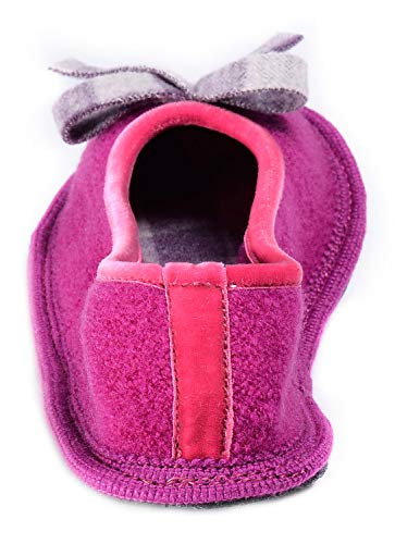 Le Clare Alice Dublín - Pantufla Invierno Mujer Modelo Bailarina de Lana Cotta con Plantilla Interna y Moño de Lana de Cuadros Fucsia - Color Fucsia - tamaño 40