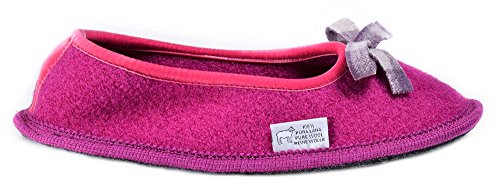 Le Clare Alice Dublín - Pantufla Invierno Mujer Modelo Bailarina de Lana Cotta con Plantilla Interna y Moño de Lana de Cuadros Fucsia - Color Fucsia - tamaño 40