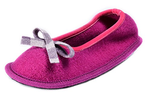 Le Clare Alice Dublín - Pantufla Invierno Mujer Modelo Bailarina de Lana Cotta con Plantilla Interna y Moño de Lana de Cuadros Fucsia - Color Fucsia - tamaño 40