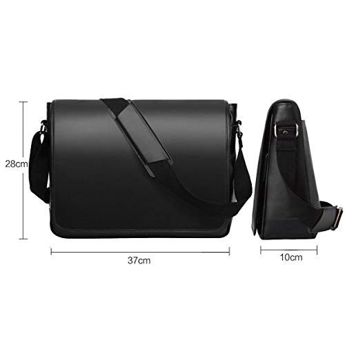 Leathario Bolso Hombro Bandolera Piel 14 Pulgadas Maletín para Hombres Cuero Bolsa Mensajero Vintaje Portátil Negocio Trabajo Negro