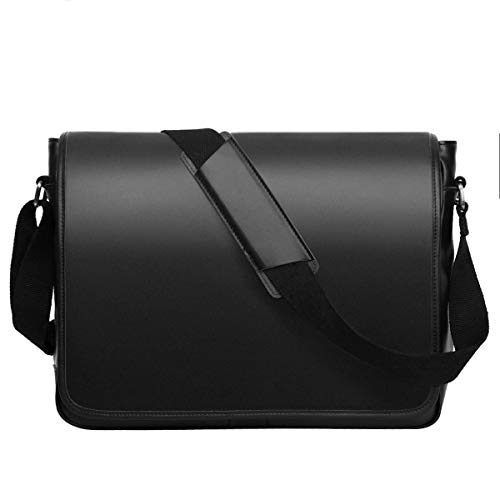 Leathario Bolso Hombro Bandolera Piel 14 Pulgadas Maletín para Hombres Cuero Bolsa Mensajero Vintaje Portátil Negocio Trabajo Negro