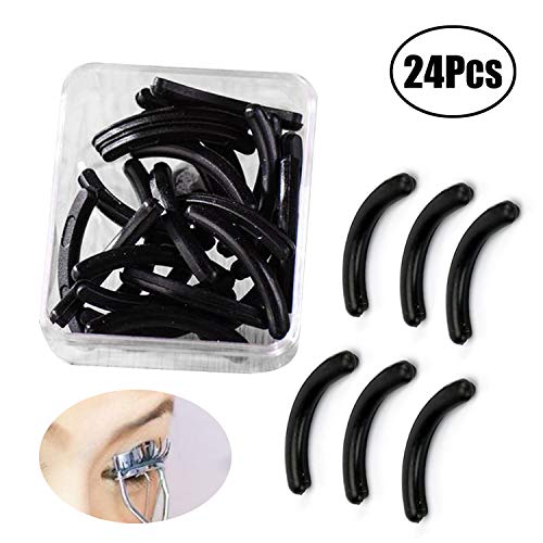 LEBQ 24 recambios para rizador de pestañas, Almohadillas de Recambio de Goma de Silicona, Color Negro, recambios para rizador de pestañas Universal con una Caja de Almacenamiento Transparente