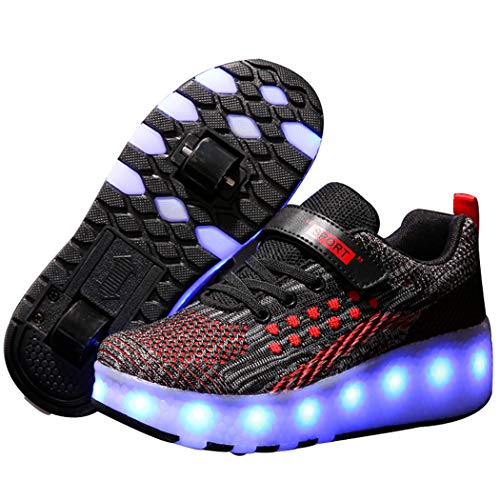 Led Lights USB Charger Shoes with Double Wheels for Small Boys and Girls Skateboarding Footwear Outdoor Sports Glowing Outdoors Sport Sneakers