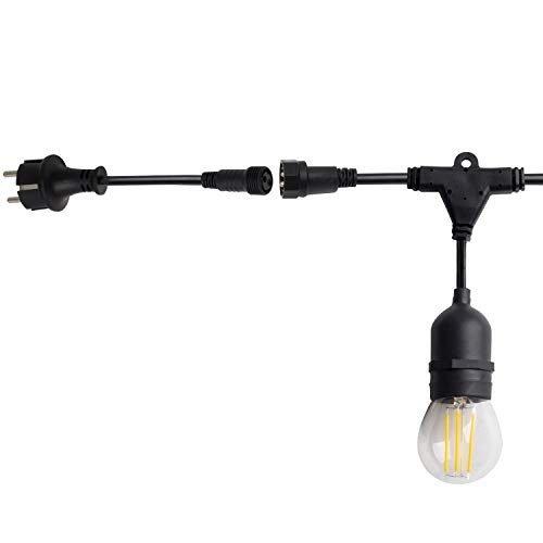 LEDKIA LIGHTING Guirnalda Waterproof IP65 con 8 Portalámparas E27 Casquillo Gordo 5.5m Negro Negro