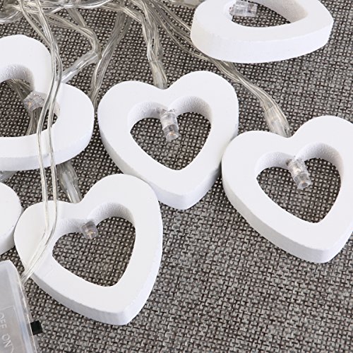 LEDMOMO LED Corazón de Madera Guirnalda Luminosa Bateria Operado Cadena de Luces Impermeable (Luz Blanca Cálida)