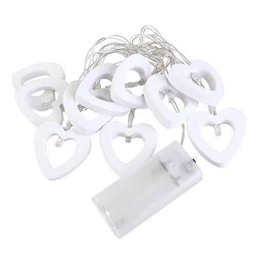 LEDMOMO LED Corazón de Madera Guirnalda Luminosa Bateria Operado Cadena de Luces Impermeable (Luz Blanca Cálida)
