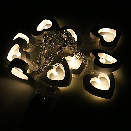 LEDMOMO LED Corazón de Madera Guirnalda Luminosa Bateria Operado Cadena de Luces Impermeable (Luz Blanca Cálida)
