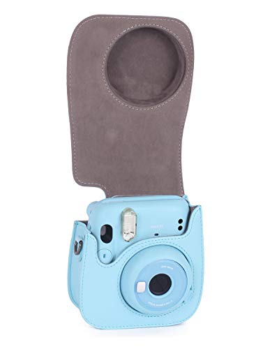 Leebotree Cámara Instantánea Funda Compatible con Instax Mini 11 Cámara Instantánea, Bolsa de Transporte Fabricada en Cuero, Dispone de Una Correa de Proteger y Bolsillo (Sky Blue)