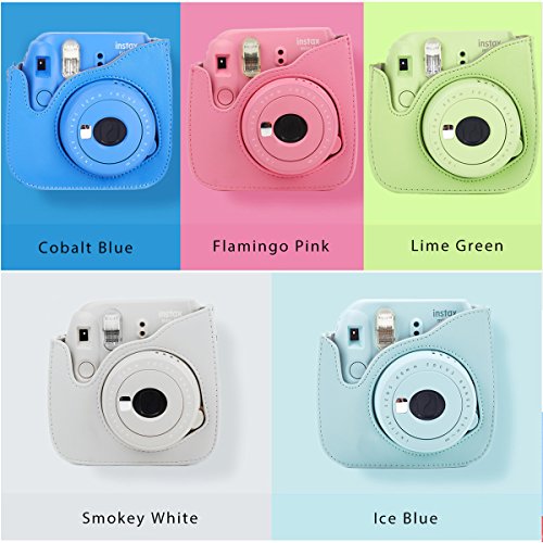 Leebotree Funda Compatible con Instax Mini 9 / Mini 8 8+ Cámara Instantánea, Bolsa de Transporte Fabricada en Cuero, Dispone de Una Correa de Proteger y Bolsillo (Azul Hielo)