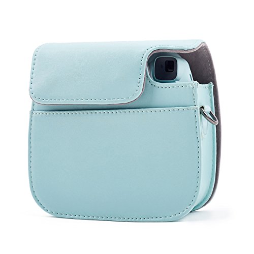Leebotree Funda Compatible con Instax Mini 9 / Mini 8 8+ Cámara Instantánea, Bolsa de Transporte Fabricada en Cuero, Dispone de Una Correa de Proteger y Bolsillo (Azul Hielo)