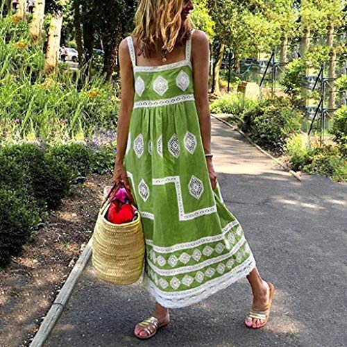 LEEDY Vestido de playa con estampado bohemio para mujer, de verano, con correa