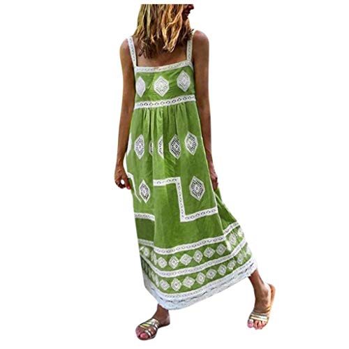 LEEDY Vestido de playa con estampado bohemio para mujer, de verano, con correa
