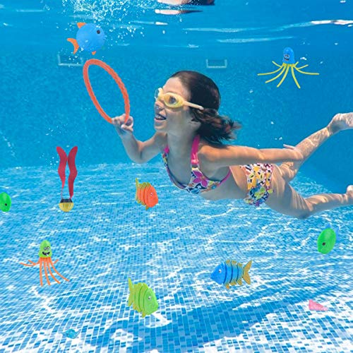 LEEHUR Juguete de Buceo Juguete de Piscina para Niños, Juguete Acuático de Natación, Conjuntos de Juegos de Agua con Bolsa de Cuerdas, Juguete Aventura Subacuática para Verano Divertido, 27 Pcs