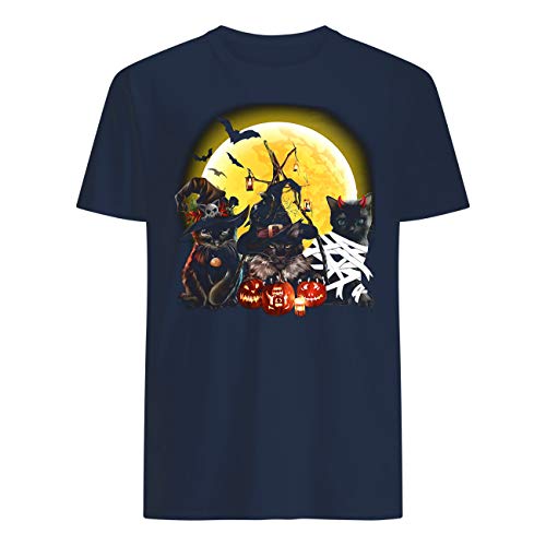Leet Group The Cat - Camiseta de Halloween con diseño de luna dorada Azul azul marino S