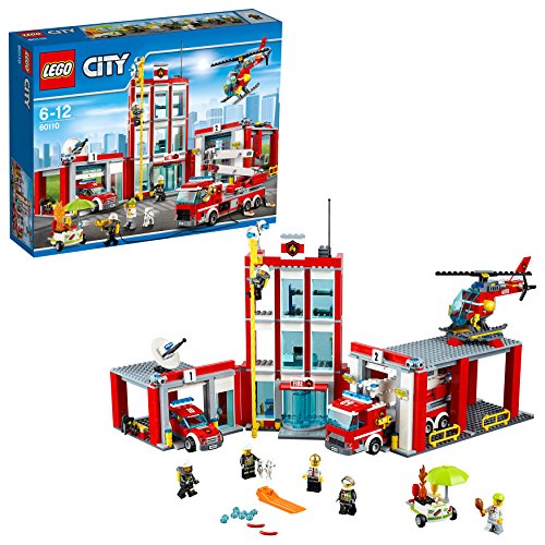 LEGO CITY - Estación de Bomberos, Juguete de Construcción, Incluye Camión, Helicóptero y Coche (60110)