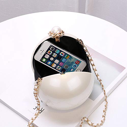 Leobtain Women's Spherical Rhinestone Crystal Artificial Pearl Evening Bag Banquet Wedding Bride Clutches Bags Round Pearl Chain Diagonal Shoulder Bag Wallet Durable