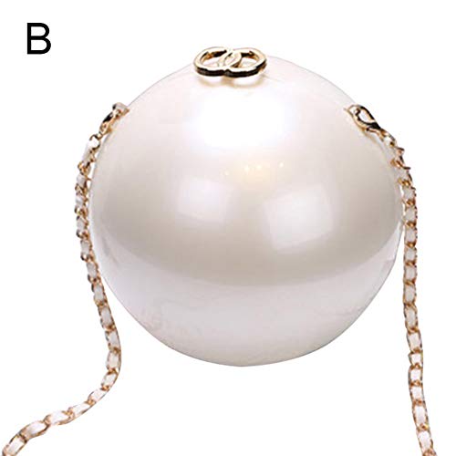 Leobtain Women's Spherical Rhinestone Crystal Artificial Pearl Evening Bag Banquet Wedding Bride Clutches Bags Round Pearl Chain Diagonal Shoulder Bag Wallet Durable