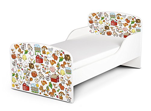 Leomark Cama Infantil Completa de Madera - MI FARMA - Marco de Cama, Colchón y Cajón, Somier, Blanco Muebles para Niños, Moderno Dormitorio, Espacio para Dormir: 140/70