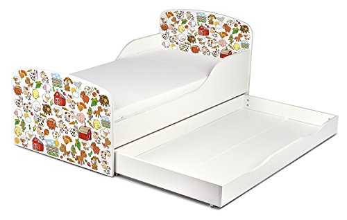 Leomark Cama Infantil Completa de Madera - MI FARMA - Marco de Cama, Colchón y Cajón, Somier, Blanco Muebles para Niños, Moderno Dormitorio, Espacio para Dormir: 140/70