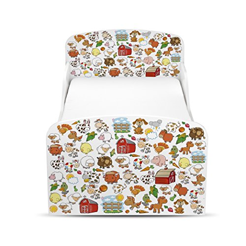 Leomark Cama Infantil Completa de Madera - MI FARMA - Marco de Cama, Colchón y Cajón, Somier, Blanco Muebles para Niños, Moderno Dormitorio, Espacio para Dormir: 140/70