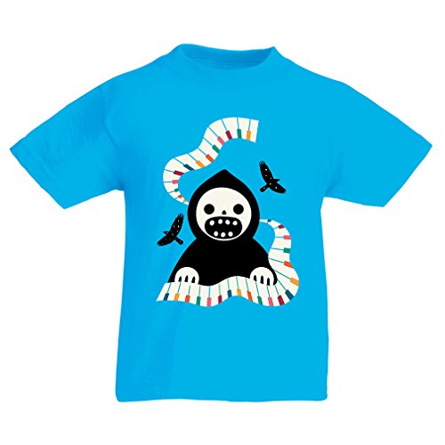 lepni.me Camisas para niños Halloween Horror Nights - The Death is Playing on Piano - Cool Scarry Design (14-15 Years Azul Claro Multicolor)