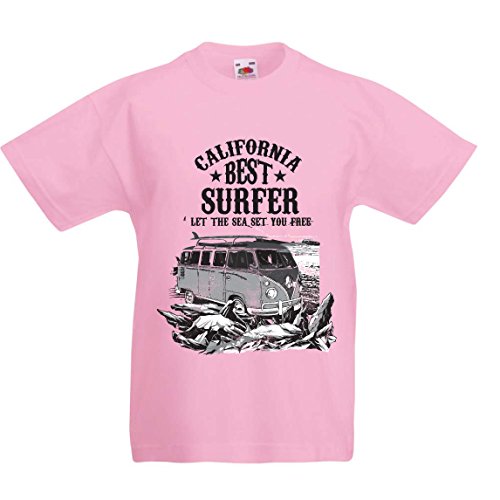 lepni.me Camiseta para Niño/Niña Mejor Surfista de California - Vacaciones de Verano en la Playa, Estilo de Surf, Van, Diseño de Viajes (12-13 Years Rosado Multicolor)