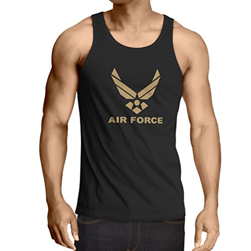 lepni.me Camisetas de Tirantes para Hombre United States Air Force (USAF) - U. S. Army, USA Armed Forces (Large Negro Oro)