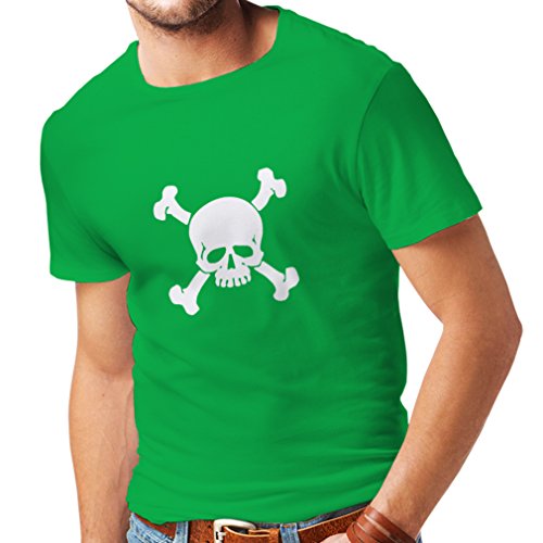 lepni.me Camisetas Hombre Calavera y Tibias Cruzadas, señal de Advertencia - No Tocar (X-Large Verde Blanco)