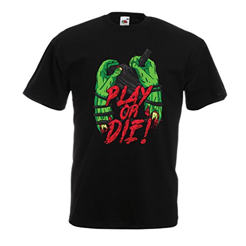 lepni.me Camisetas Hombre ¡Juegue o muera - Solamente para Jugadores ! (XXXXX-Large Negro Multicolor)