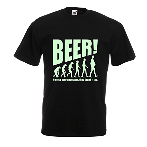 lepni.me Camisetas Hombre The Beervolution - Ideas Divertidas únicas sarcásticas del Regalo para los Amantes de la Cerveza, evolución de consumición (X-Large Negro Fluorescente)