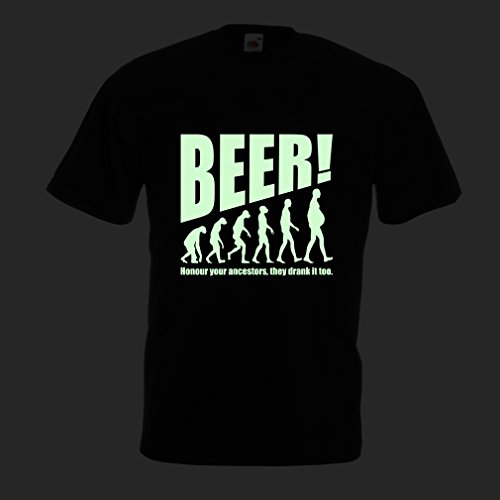 lepni.me Camisetas Hombre The Beervolution - Ideas Divertidas únicas sarcásticas del Regalo para los Amantes de la Cerveza, evolución de consumición (X-Large Negro Fluorescente)