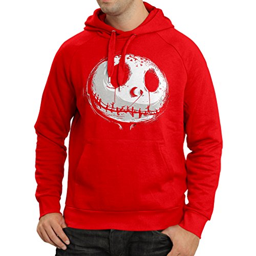 lepni.me Sudadera con Capucha cráneo asustadizo Cara - Pesadilla - Ropa de Fiesta de Halloween (Small Rojo Multicolor)