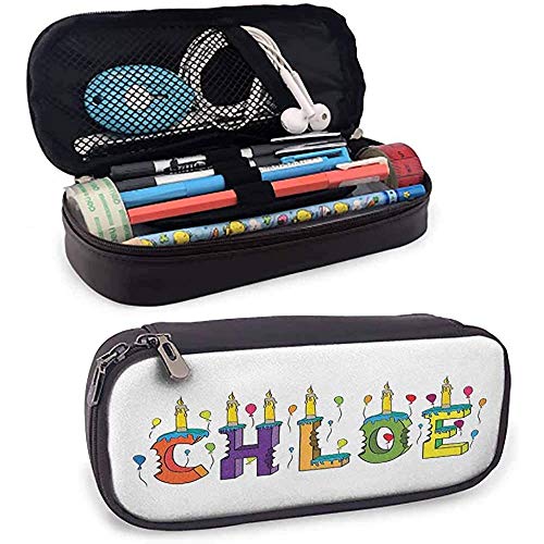 Letras de caja de bolígrafo Ch-loe con alegres velas de pastel mordido Diseño de fiesta de cumpleaños femenino Nombre Papelería protectora