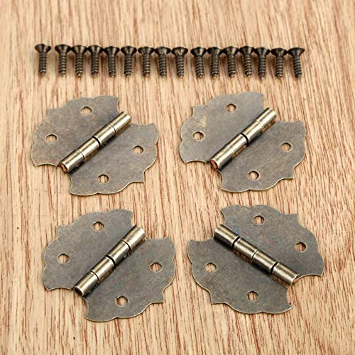 LI-TAO TOOLS, Bisagras Butt 4pcs 29x32mm flor pequeña puerta del gabinete bisagra de la puerta for DIY Caja de 4 agujeros tono de bronce bolsa de accesorios con tornillos ( Color : Antique bronze )