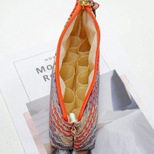 LIAOER Bolsa Almacenamiento Viaje, Bolsa Cosméticos Tejida Portátil, Aceite Esencial Portátil para Damas, Bolsa Almacenamiento Cosméticos, Herramienta Almacenamiento Cosméticos-Naranja