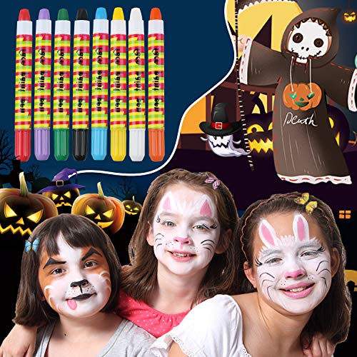 Lictin Pintura de Cara para Niños-Pintura Facial de 8 Colores, 6 Tintes para Cabello, 2 Purpurinas, 1 Pegatinas de Tatuaje, 2 Plantillas, 3 Tocado de Mariposa y Otro, Perfecto para Navidad y Halloween