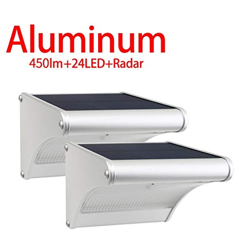 Licwshi 450lm La Luz Solar 24 LED de Aleación de Aluminio, Impermeable al Aire Libre, Radar de Sensores de Movimiento, Aplicable en el Porche, el Jardín, el Patio, el Garaje (2 Pack)