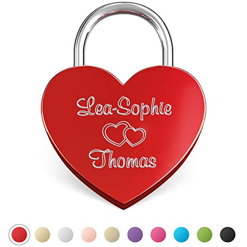 LIEBESSCHLOSS-FACTORY Candado de amor Rojo grabado en forma de corazón. Caja de regalo gratis y mucho mas.Diseña tu castillo ahora grabado!